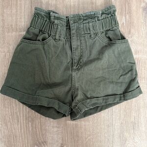 River Island Olive High Waist Paperbag Shorts